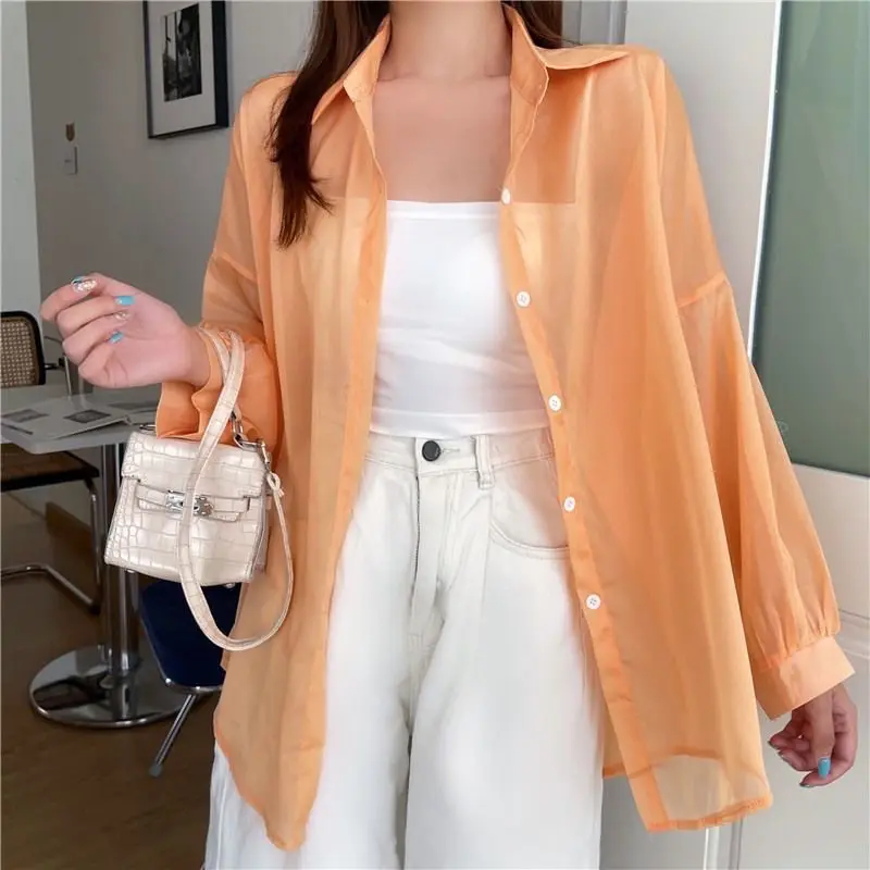 Rimcoy 2024 Summer Sunscreen Shirt for Women All Match Thin Chiffon Blouse Woman Korean Harajuku See Through Loose Shirts Female