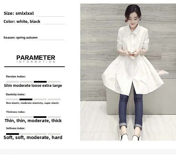 White Shirt Chemises Femmes Loose Type Elegant Blouses Mid-length Style Plus Size Women Clothes Long Sleeve Blouse Shirts