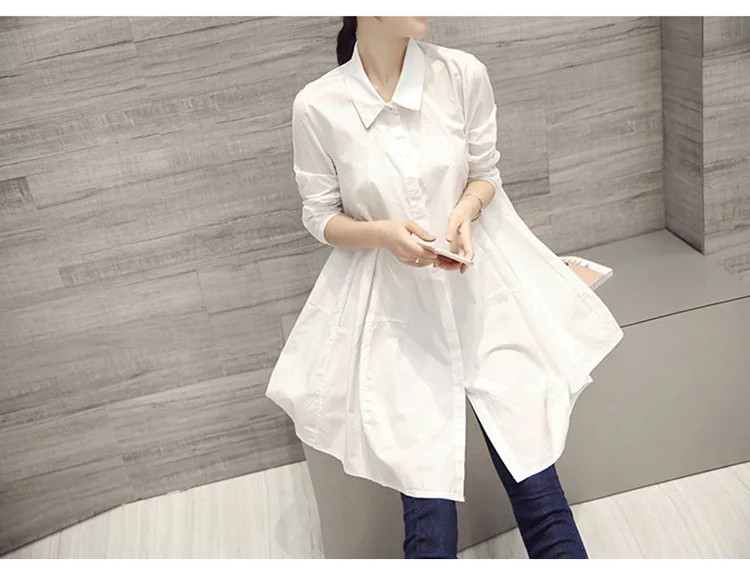 White Shirt Chemises Femmes Loose Type Elegant Blouses Mid-length Style Plus Size Women Clothes Long Sleeve Blouse Shirts