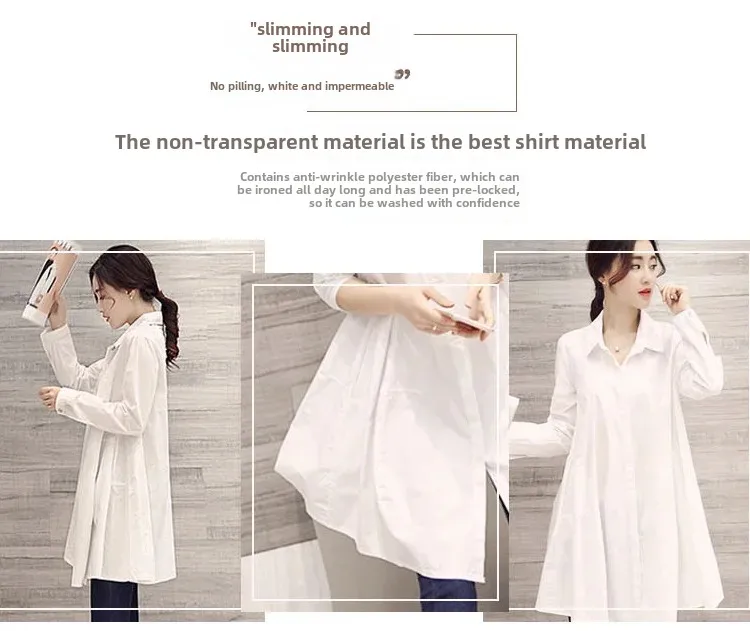 White Shirt Chemises Femmes Loose Type Elegant Blouses Mid-length Style Plus Size Women Clothes Long Sleeve Blouse Shirts