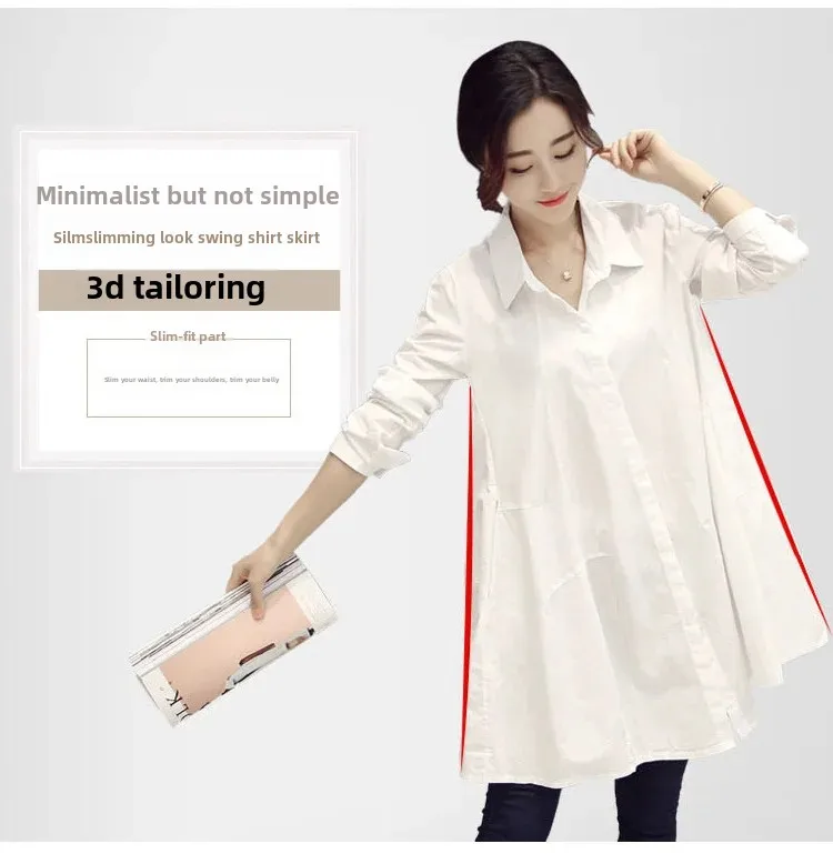 White Shirt Chemises Femmes Loose Type Elegant Blouses Mid-length Style Plus Size Women Clothes Long Sleeve Blouse Shirts
