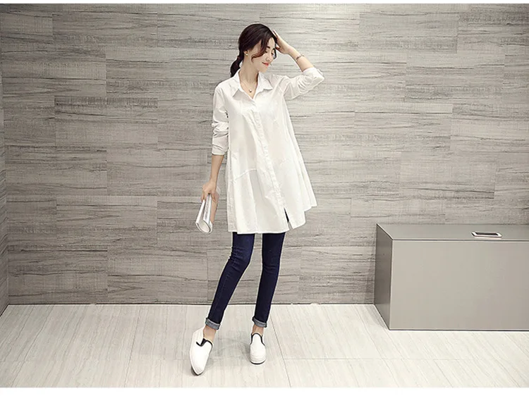 White Shirt Chemises Femmes Loose Type Elegant Blouses Mid-length Style Plus Size Women Clothes Long Sleeve Blouse Shirts