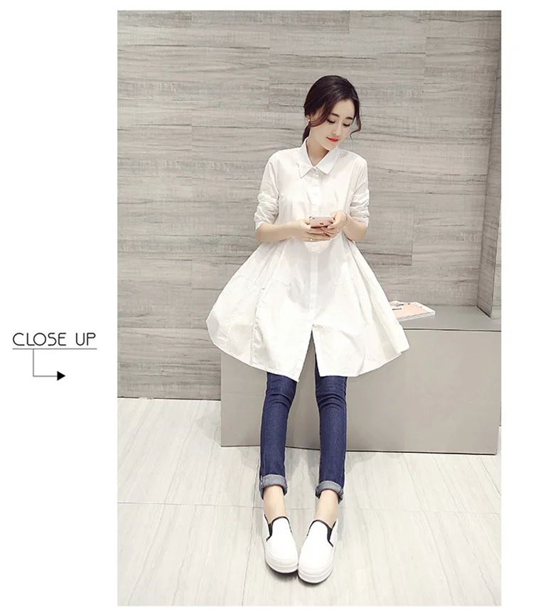 White Shirt Chemises Femmes Loose Type Elegant Blouses Mid-length Style Plus Size Women Clothes Long Sleeve Blouse Shirts