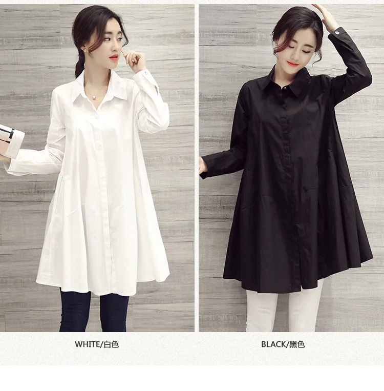 White Shirt Chemises Femmes Loose Type Elegant Blouses Mid-length Style Plus Size Women Clothes Long Sleeve Blouse Shirts