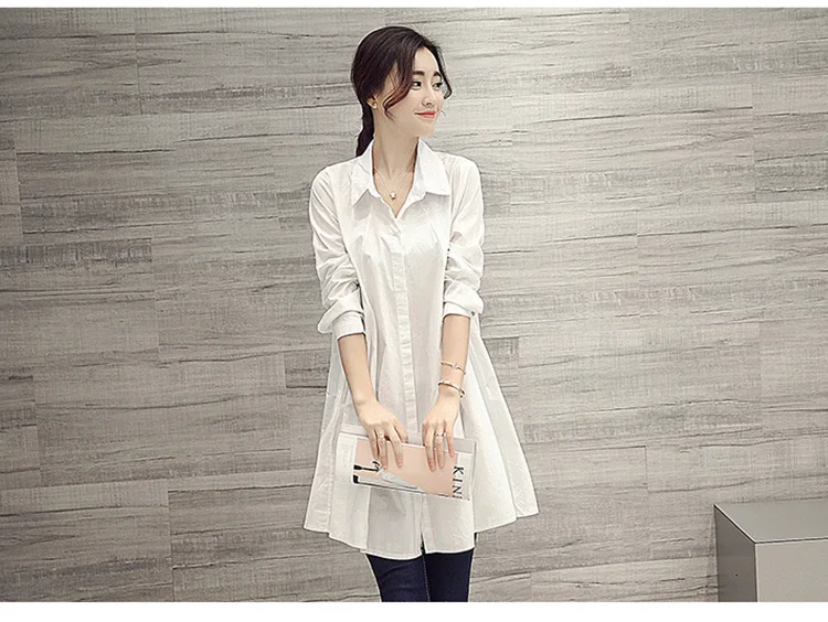 White Shirt Chemises Femmes Loose Type Elegant Blouses Mid-length Style Plus Size Women Clothes Long Sleeve Blouse Shirts