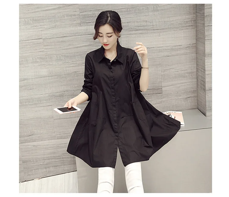 White Shirt Chemises Femmes Loose Type Elegant Blouses Mid-length Style Plus Size Women Clothes Long Sleeve Blouse Shirts