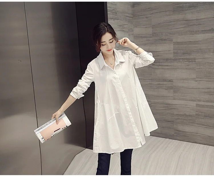 White Shirt Chemises Femmes Loose Type Elegant Blouses Mid-length Style Plus Size Women Clothes Long Sleeve Blouse Shirts