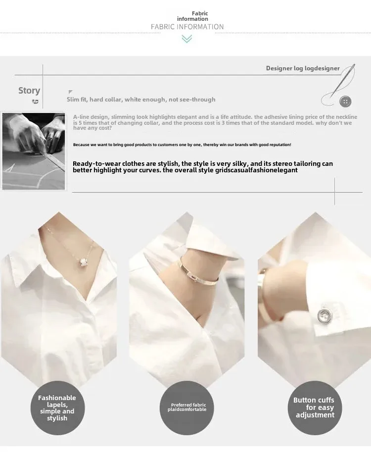 White Shirt Chemises Femmes Loose Type Elegant Blouses Mid-length Style Plus Size Women Clothes Long Sleeve Blouse Shirts