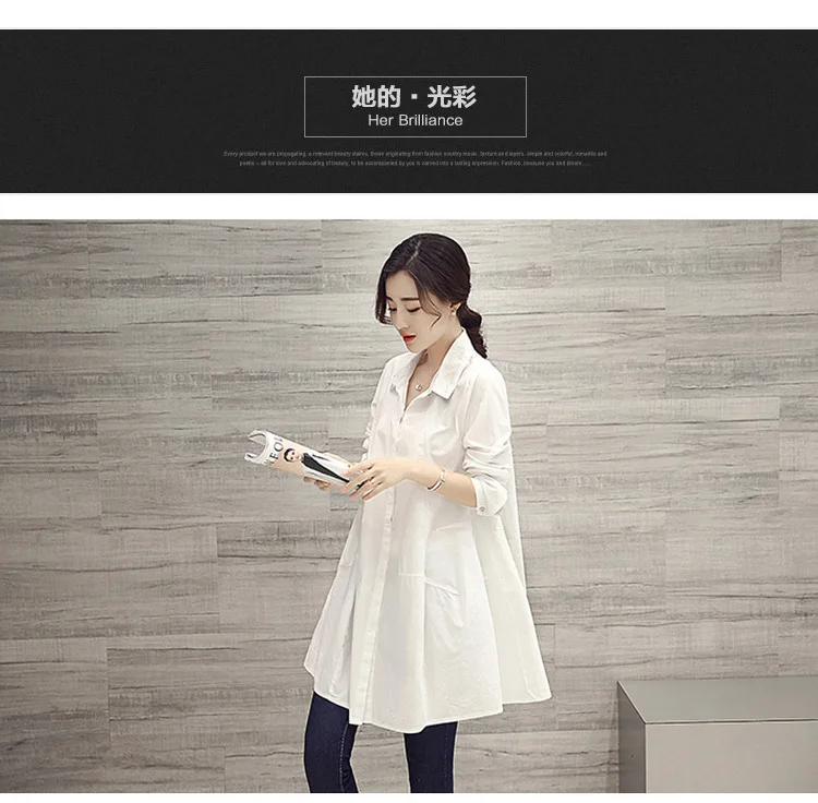 White Shirt Chemises Femmes Loose Type Elegant Blouses Mid-length Style Plus Size Women Clothes Long Sleeve Blouse Shirts