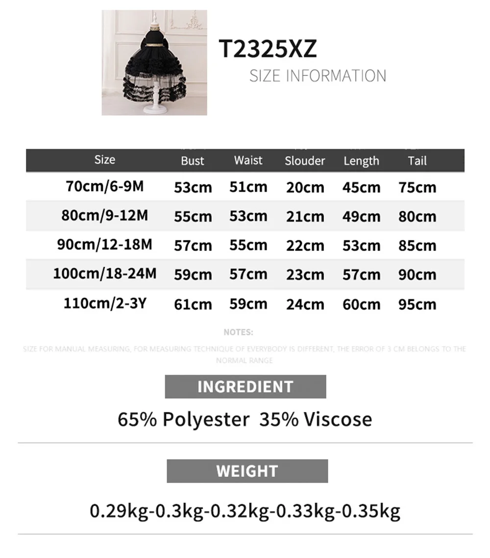 Baby Girls Trailing Tail Black Party Dress Kids Lace Fluffy Evening Princess Gown Elegant Girl Fashion Birthday Tutu Dresses