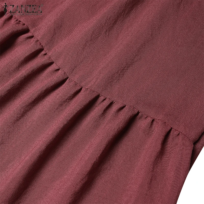 Summer Women Spaghetti Strap Holiday Midi Dress 2024 ZANZEA Stylish Solid Ruffles Sundress Elegant Casual A-line Party Vestidos