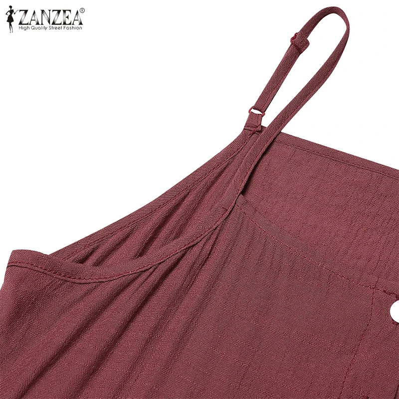 Summer Women Spaghetti Strap Holiday Midi Dress 2024 ZANZEA Stylish Solid Ruffles Sundress Elegant Casual A-line Party Vestidos