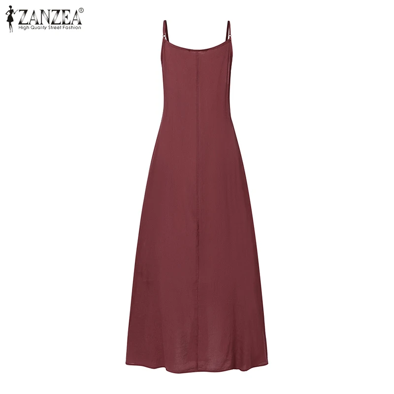 Summer Women Spaghetti Strap Holiday Midi Dress 2024 ZANZEA Stylish Solid Ruffles Sundress Elegant Casual A-line Party Vestidos