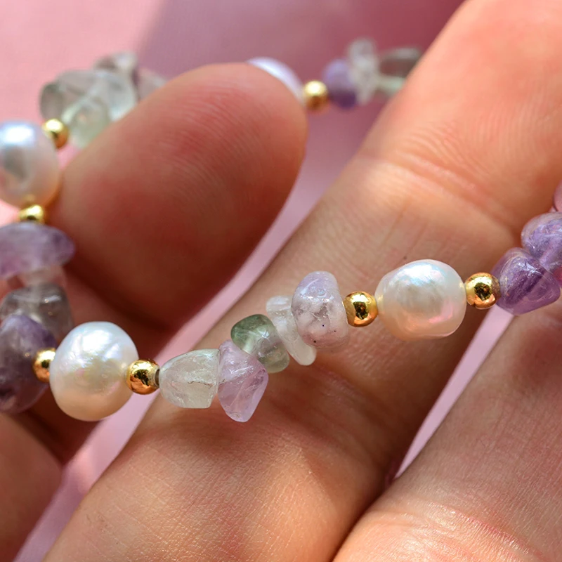 100% Natural Freshwater Pearl & Purple Crystal 14K Gold Filled Female Charm Bracelet Jewelry For Women Christmas Gifts No Fade
