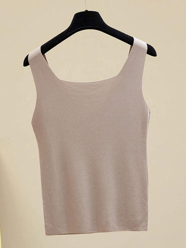 Summer Off Shoulder Tank Tops Women Fitness Short Camis Vest Female Knitted Sexy Square Collar Solid Crop Tops