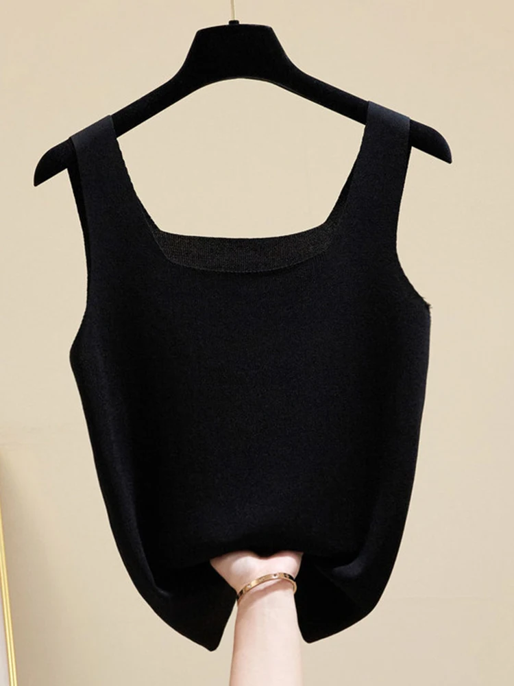 Summer Off Shoulder Tank Tops Women Fitness Short Camis Vest Female Knitted Sexy Square Collar Solid Crop Tops