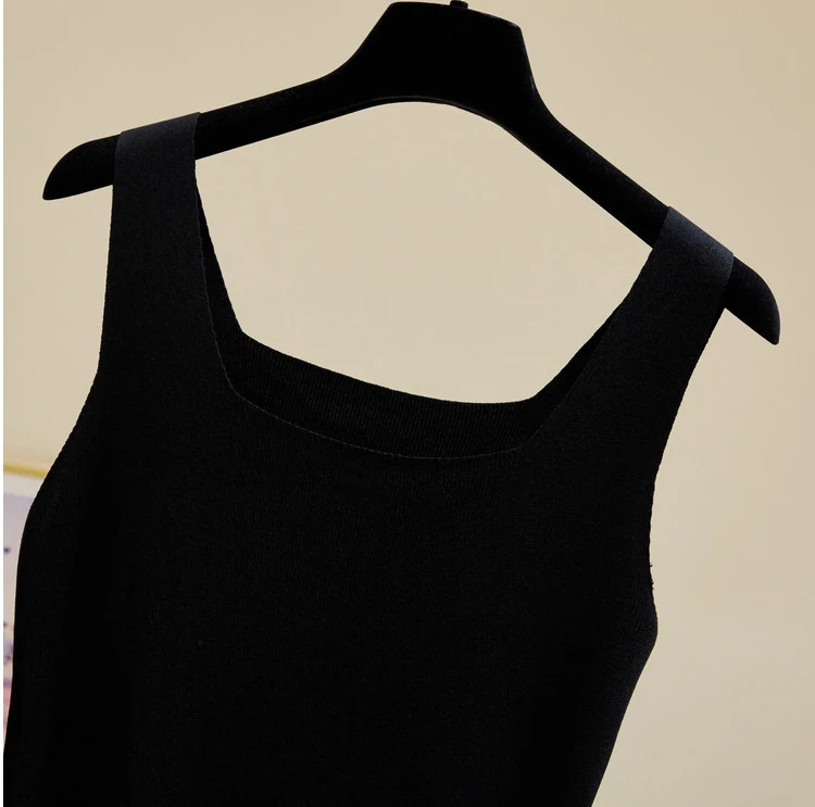 Summer Off Shoulder Tank Tops Women Fitness Short Camis Vest Female Knitted Sexy Square Collar Solid Crop Tops
