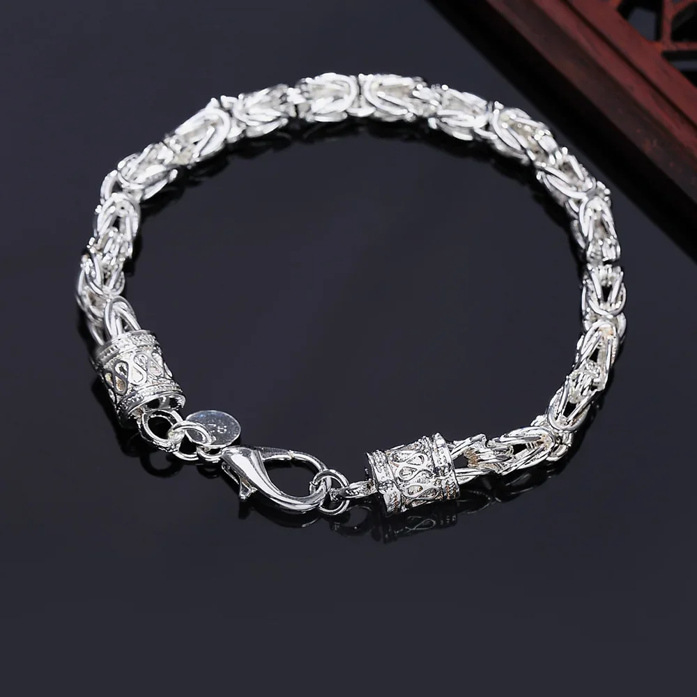 Fashion Classic 925 Sterling Silver 6MM Geometry Chain Necklace Bracelet for Man Party Wedding Jewelry Set Fine Christmas Gifts