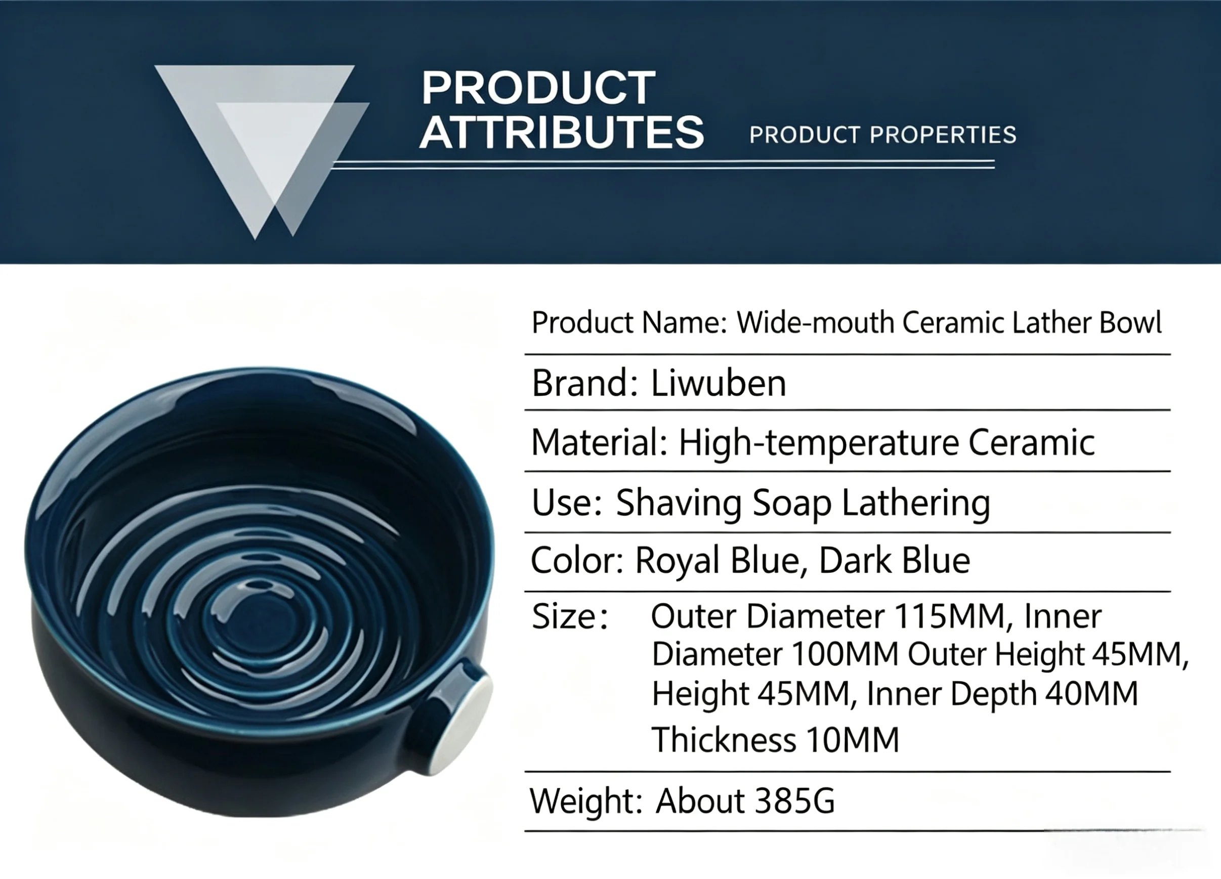 Wide mouth shaving soap, foam making bowl, soft bristled brush, foaming spiral ceramic shaving bowl