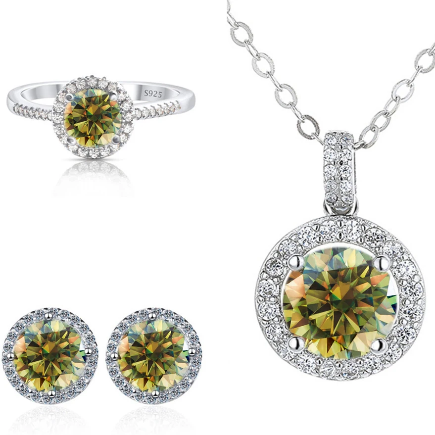 Real Round 6.5mm Moissanite Jewelry Set 925 Sterling Silver Sparking Ring Earring Pendant Necklace For Women Bridal Gift