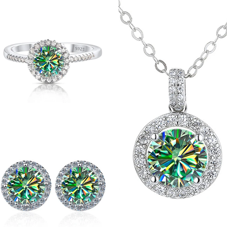 Real Round 6.5mm Moissanite Jewelry Set 925 Sterling Silver Sparking Ring Earring Pendant Necklace For Women Bridal Gift