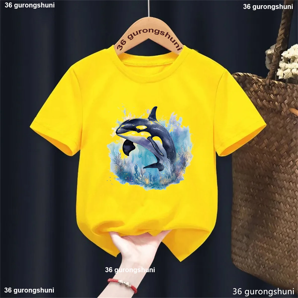 New Kids Tshirt Funny Killer Whale Graphic Dolphin Printed Boys Tshirt Fashion Trendy Boys/Girls Blue Gray Tshirt Tops Wholesale