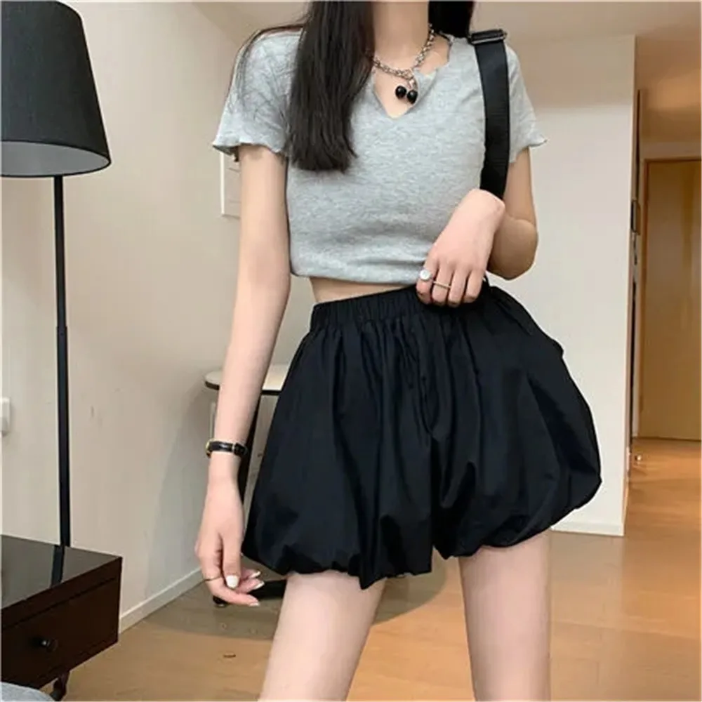 Y2K Elastic High Waist Women Lantern Shorts Summer Fashion Streetwear Casual Sports Shorts Korean All-Match Loose Harajuku Short