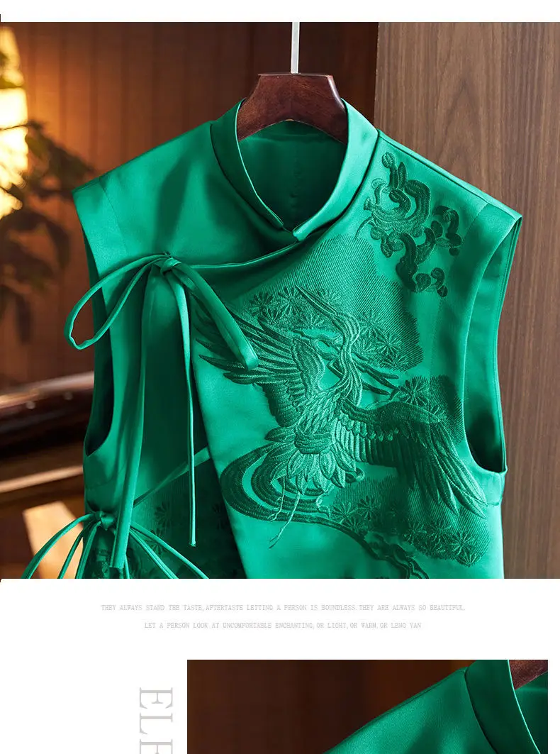 Vintage Chinese Style Outerwear Vest White Crane/Flowers Embroidered Lacing Vests Spring And Summer Elegant Women's Clothing