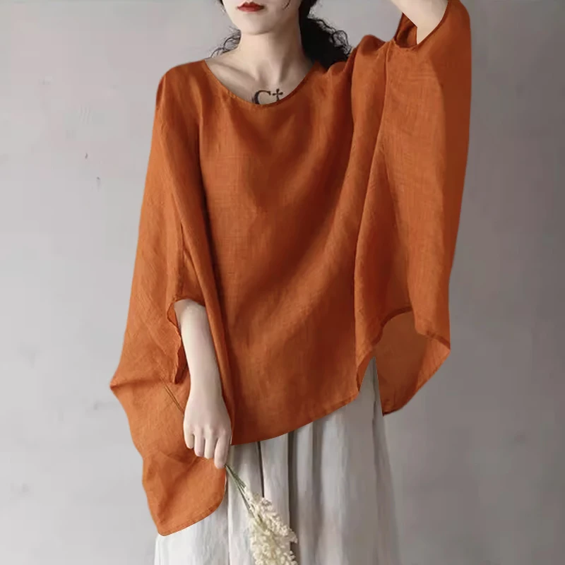 ZANZEA Women Dolman 3/4 Sleeve Blouse 2024 Summer Holiday Irregular Shirt Elegant Solid Simple Tunic Casual Loose O-neck Blusas
