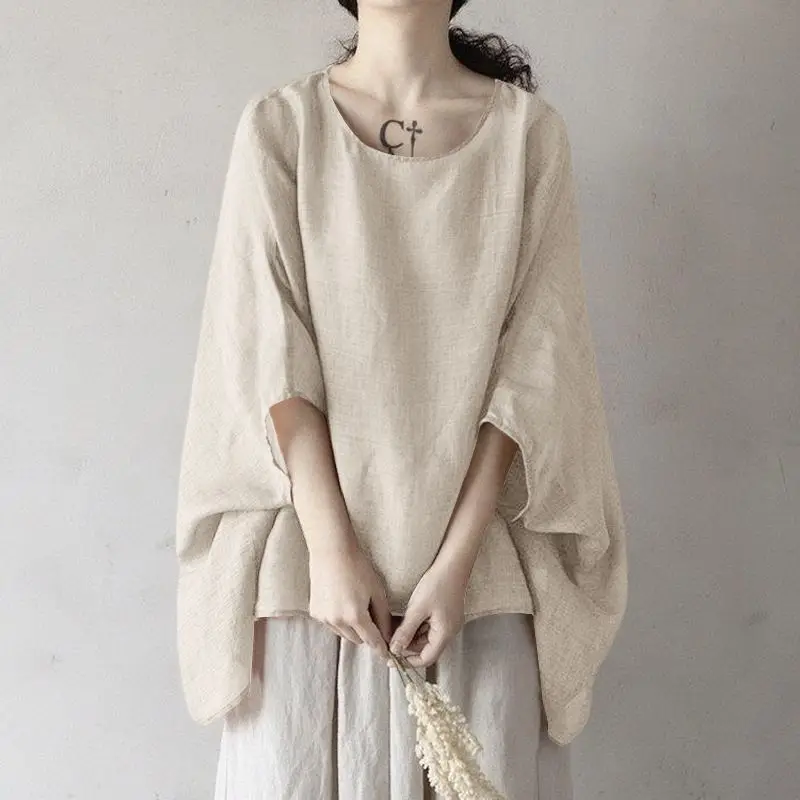 ZANZEA Women Dolman 3/4 Sleeve Blouse 2024 Summer Holiday Irregular Shirt Elegant Solid Simple Tunic Casual Loose O-neck Blusas