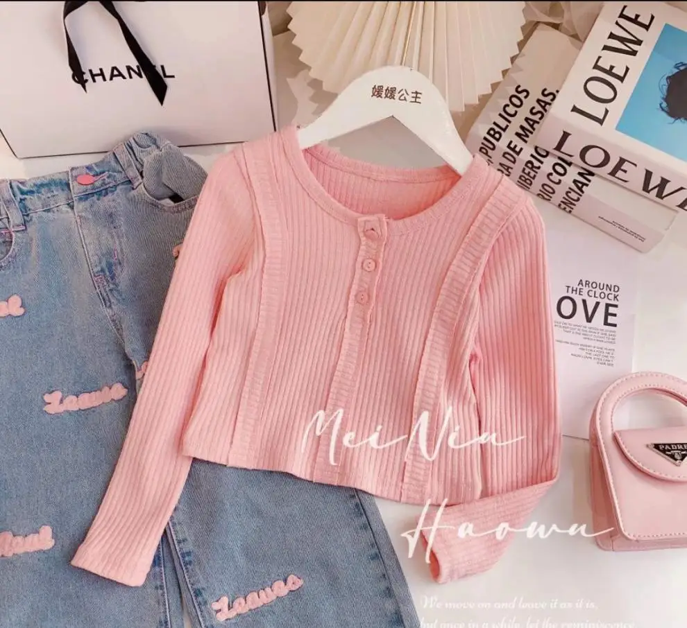 4-12 Years Teenger Girls Clothing Set Autumn Fashion Short Shirt + Letter Jeans 2Pcs Suit For Girl  Children Birthday Present