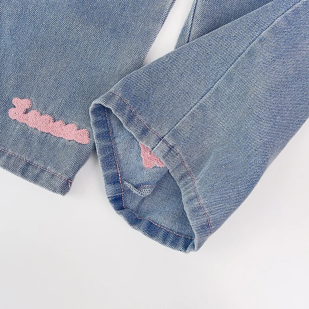 4-12 Years Teenger Girls Clothing Set Autumn Fashion Short Shirt + Letter Jeans 2Pcs Suit For Girl  Children Birthday Present