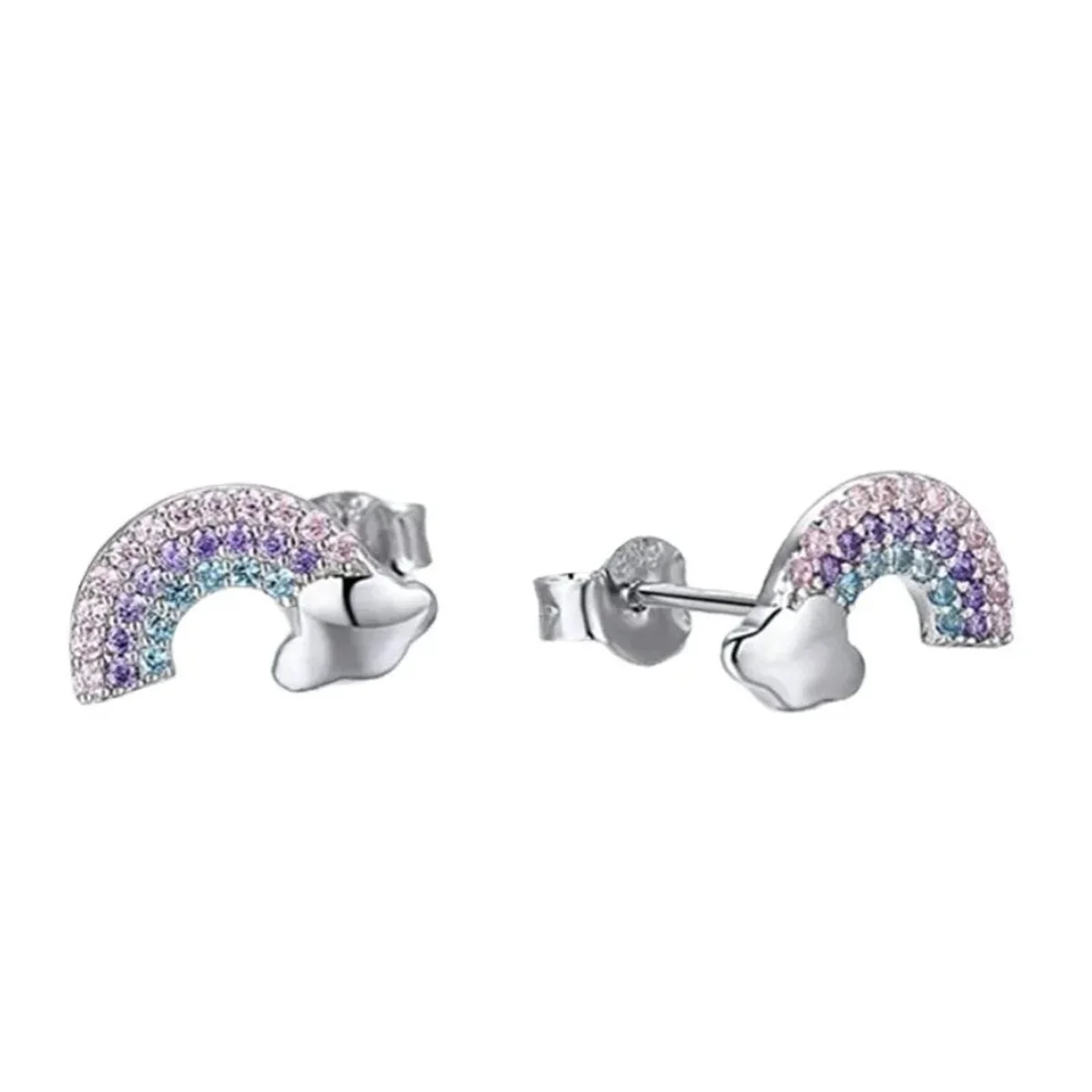 EVISPOL 2-6Pcs 316 Stainless Steel Cute Heart-Shaped Unicorn Stud Earrings for Women Hypoallergenic CZ Rainbow Earring Studs