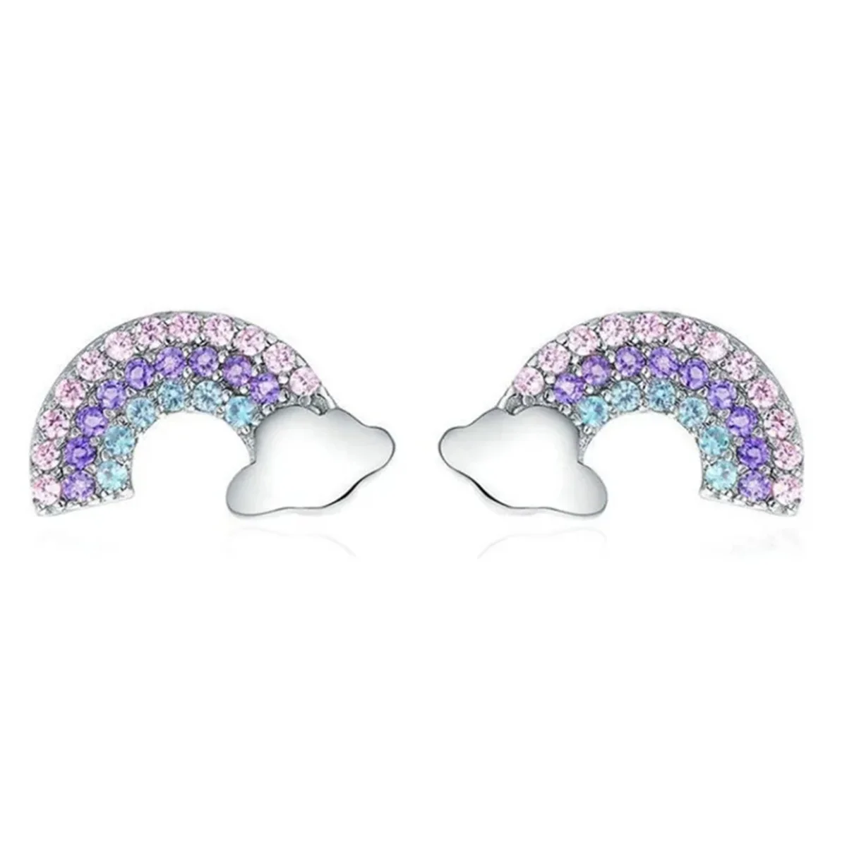 EVISPOL 2-6Pcs 316 Stainless Steel Cute Heart-Shaped Unicorn Stud Earrings for Women Hypoallergenic CZ Rainbow Earring Studs