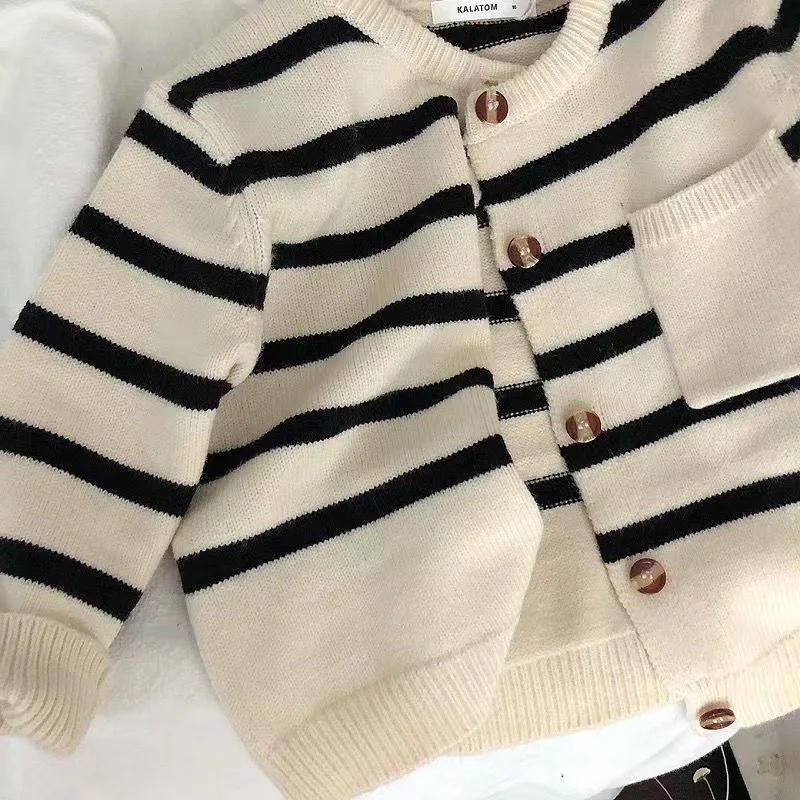 Fashion Striped Kids Sweater Boys Single Breasted Knit Coat Girls Soft Loose O-Neck Knitted Cardigan