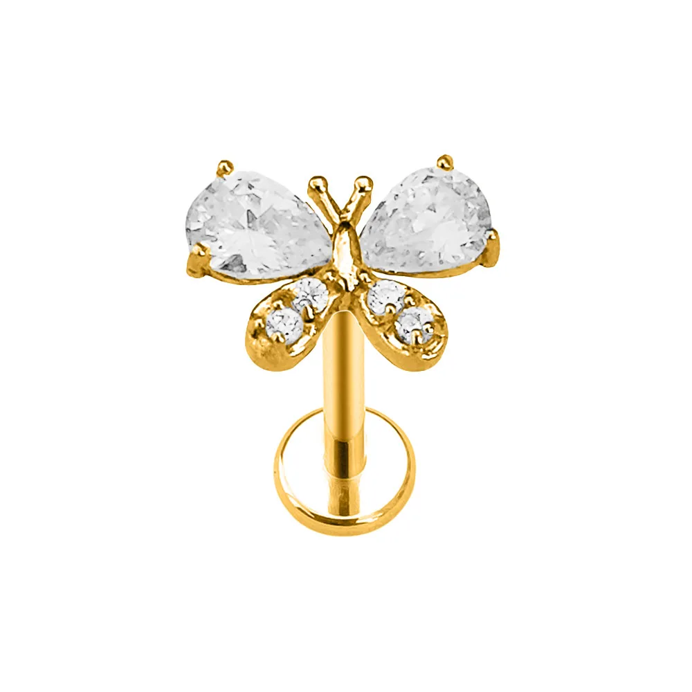Heart Bird Flower Butterfly Labret Piercing Eye Shape Daith Conch Earring Teardrop CZ Lip Stud 316L Surgical Steel 16G