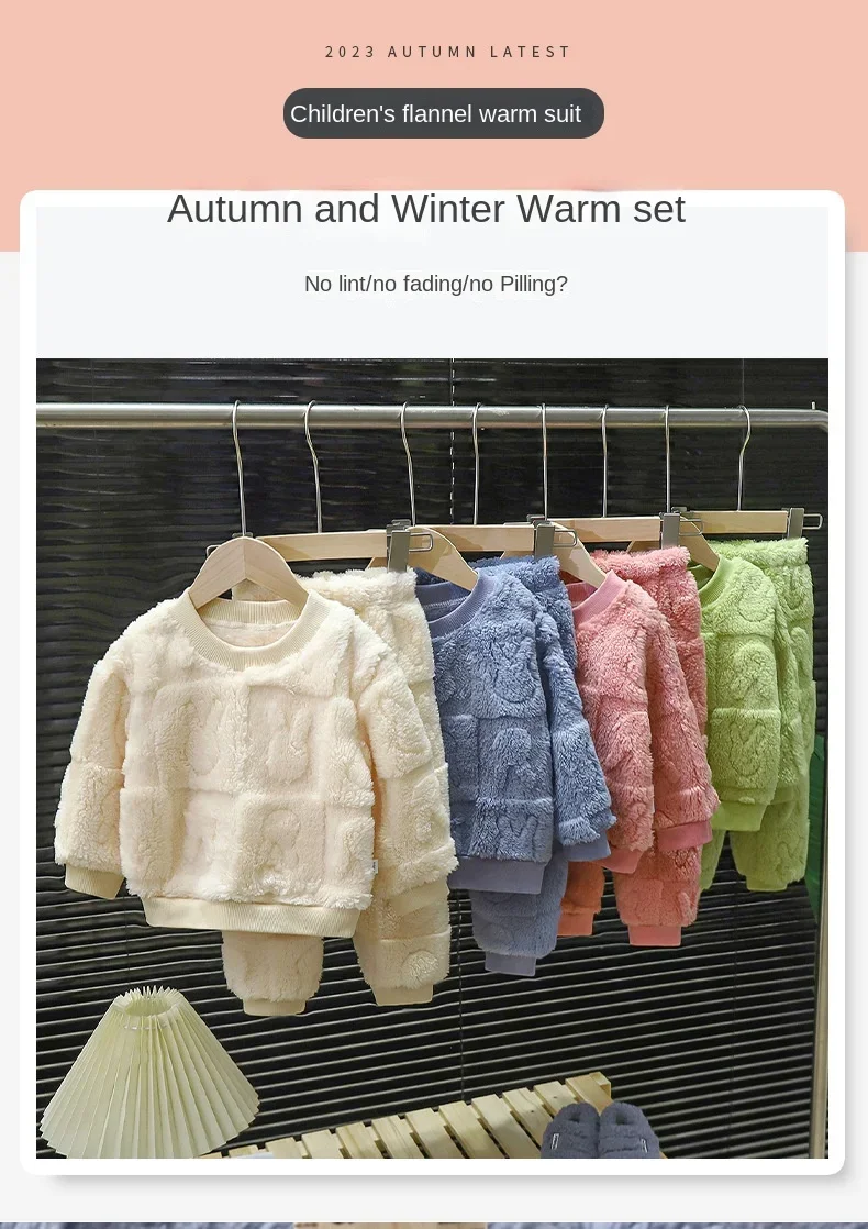 Children's Pajama Set Warm Autumn Winter Sleepwear for Kids Boys Girls Thickened Homewear Plush Baby Clothes Set 1-10years