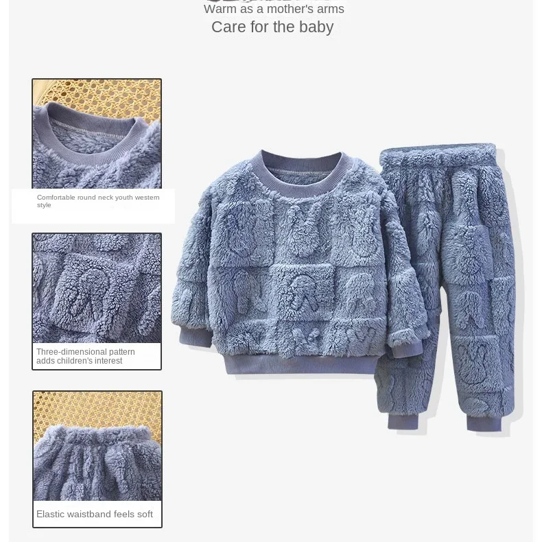 Children's Pajama Set Warm Autumn Winter Sleepwear for Kids Boys Girls Thickened Homewear Plush Baby Clothes Set 1-10years