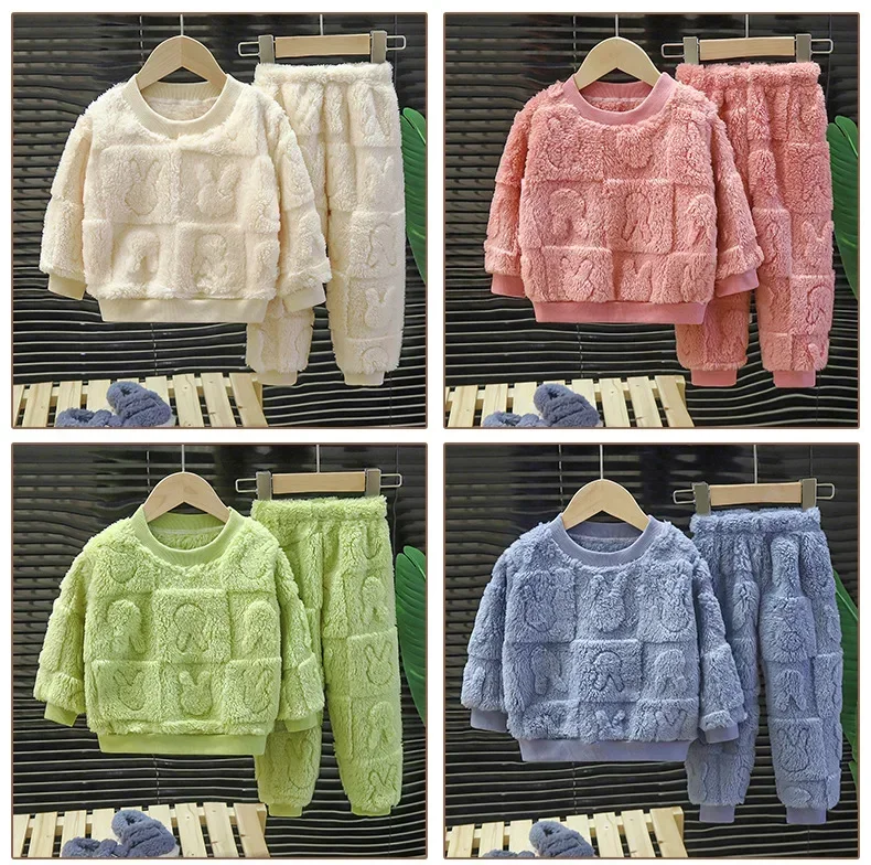 Children's Pajama Set Warm Autumn Winter Sleepwear for Kids Boys Girls Thickened Homewear Plush Baby Clothes Set 1-10years