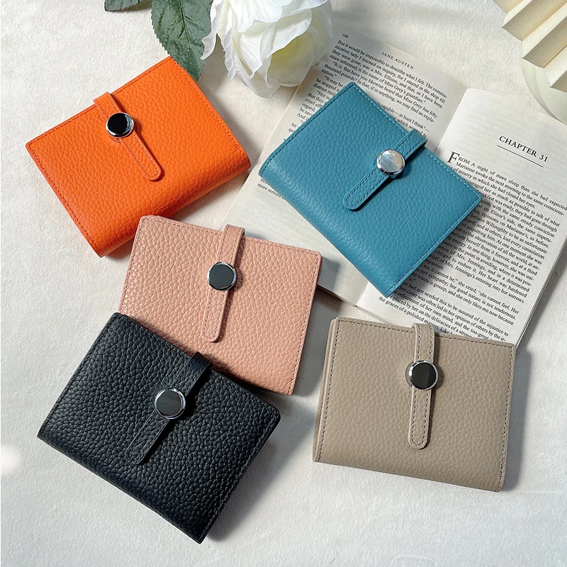 100% Cow Genuine Leather Women's Wallets and Fashion Small Money Bag Luxury Wallet Design Coin Purses Simple Wallet Card Holder