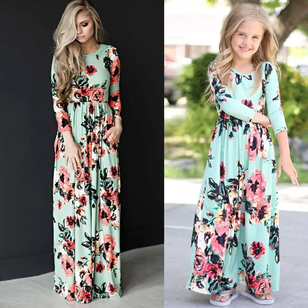 Summer Mommy and Me Family Matching Mother Daughter Flower Dresses Clothes Mom Dress Kids Child Outfits Mum Baby Girl Clothing