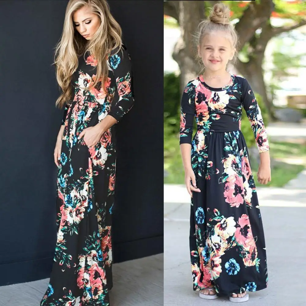 Summer Mommy and Me Family Matching Mother Daughter Flower Dresses Clothes Mom Dress Kids Child Outfits Mum Baby Girl Clothing