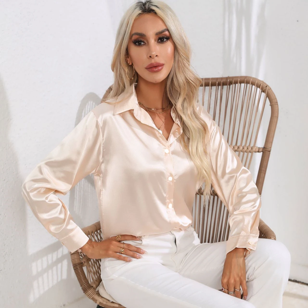Autumn Casual Women's Blouses Elegant Satin Multicolor Basic Slim Shirt Solid Vintage Trend Ball Dance Party Shirt All-Match Top