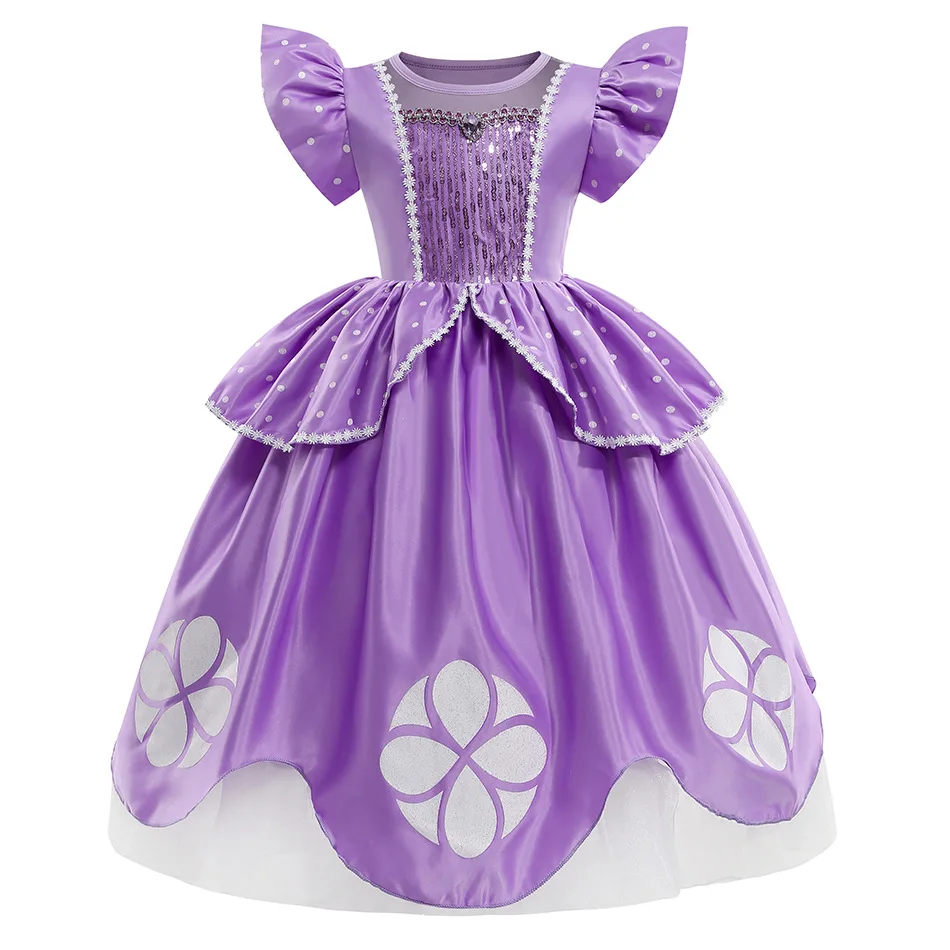 2 3 4 6 8Y Little Princess Sophia Frock Fancy Birthday Sofia Party Dress for Girl Sequined Bodice Flying Sleeve Carnival Costume