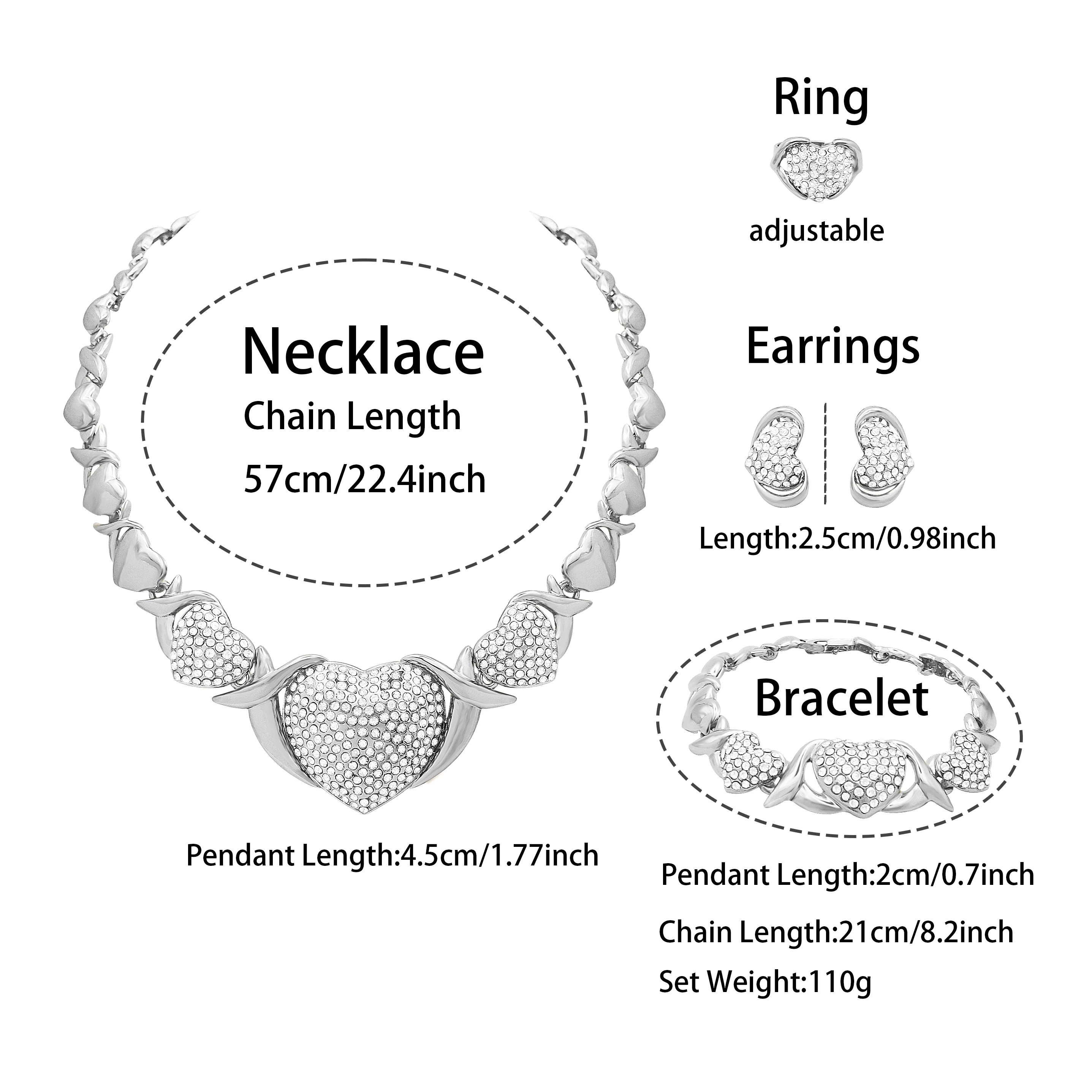 Woman Jewelry Sets Woman Heart Necklaces Earrings Accessories XOXO Gilding Jewelry Sets Wedding Jewelry Gifts Love Necklaces