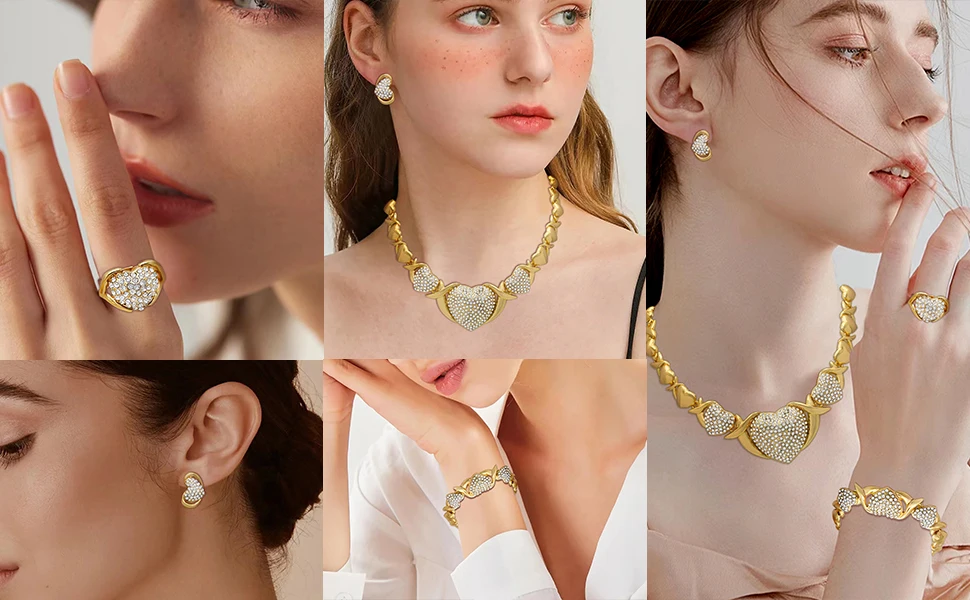 Woman Jewelry Sets Woman Heart Necklaces Earrings Accessories XOXO Gilding Jewelry Sets Wedding Jewelry Gifts Love Necklaces