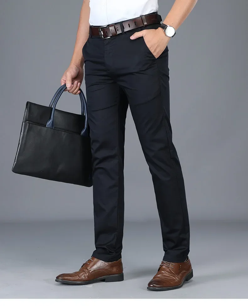 Men's Classic Stretch Casual Pants Business Office Straight Male Pants Brand Clothing Fashion Soft Cozy Trousers Solid Color