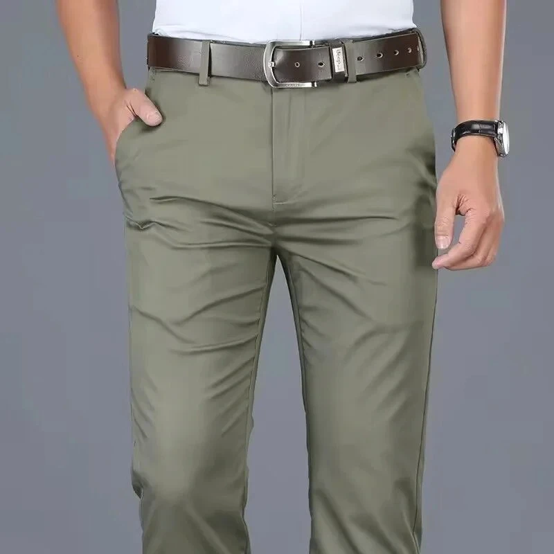 Men's Classic Stretch Casual Pants Business Office Straight Male Pants Brand Clothing Fashion Soft Cozy Trousers Solid Color