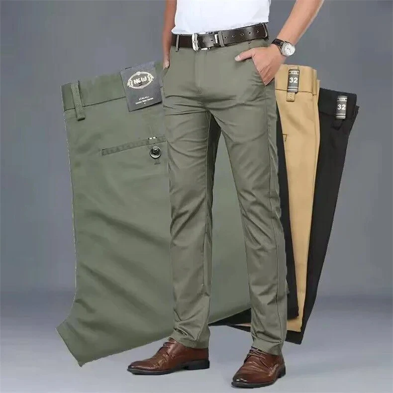 Men's Classic Stretch Casual Pants Business Office Straight Male Pants Brand Clothing Fashion Soft Cozy Trousers Solid Color