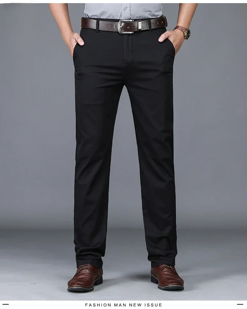 Men's Classic Stretch Casual Pants Business Office Straight Male Pants Brand Clothing Fashion Soft Cozy Trousers Solid Color